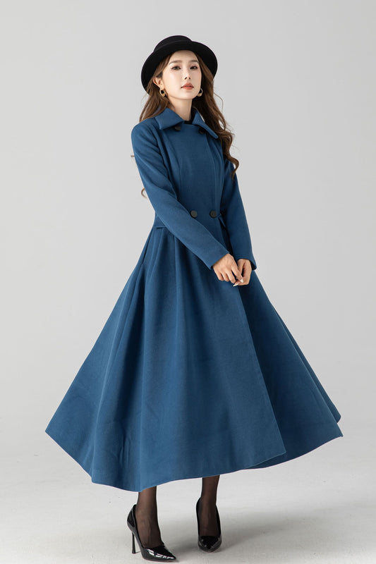 Vintage inspired blue midi winter wool coat 4667