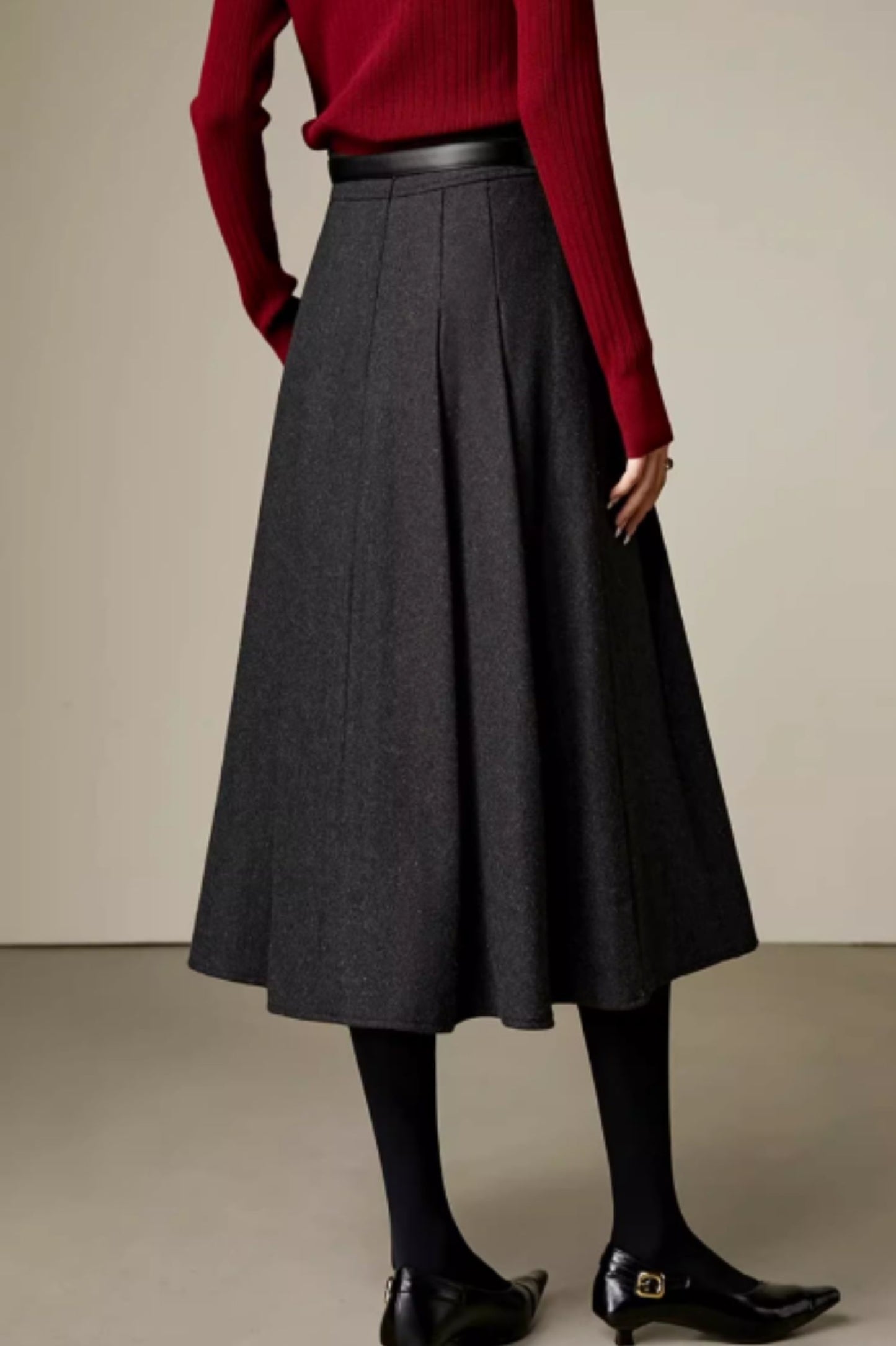 A line gray winter wool skirt 6358