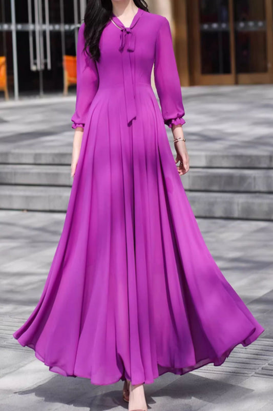 Maxi prom purple summer chiffon beach dress 5095