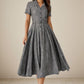1950s Gray Midi Linen Summer Dress Women 5128