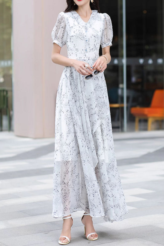 Fit and flare summer maxi chiffon dresses 5044