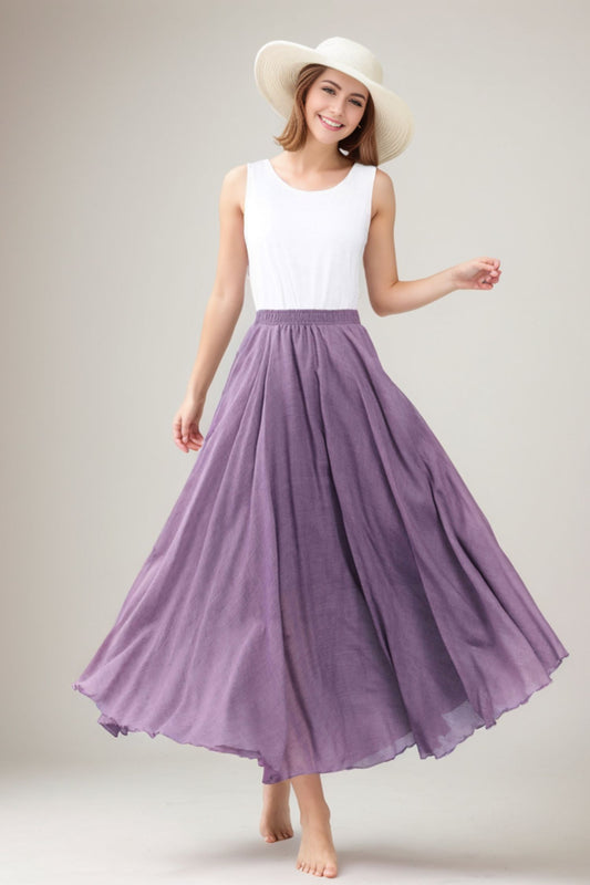 Handmade Linen Maxi Skirt – Lavender Swing Circle Skirt for Summer | Xiaolizi 3560