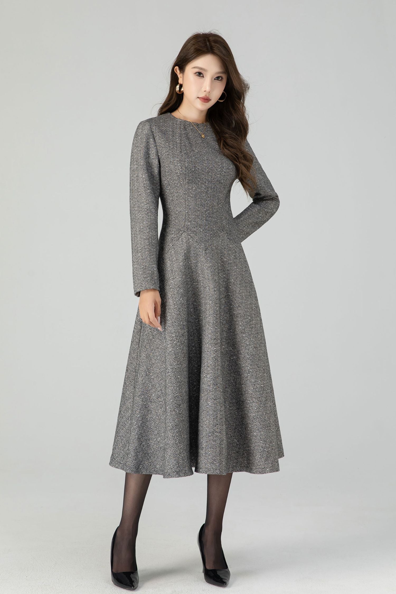 A-Line winter gray wool dress 4548 Xiaolizi A-Line winter gray wool dress 4548 Xiaolizi