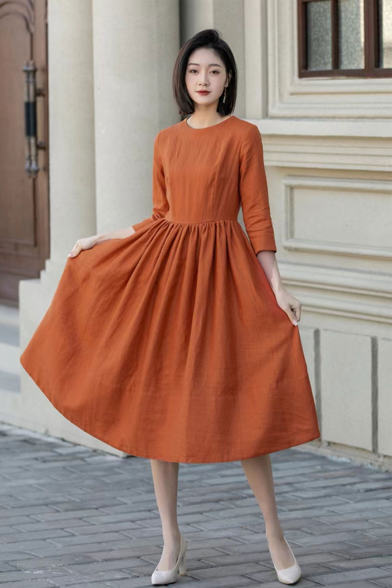 Fit and flare midi summer linen dress 4896 Fit and flare midi summer linen dress 4896