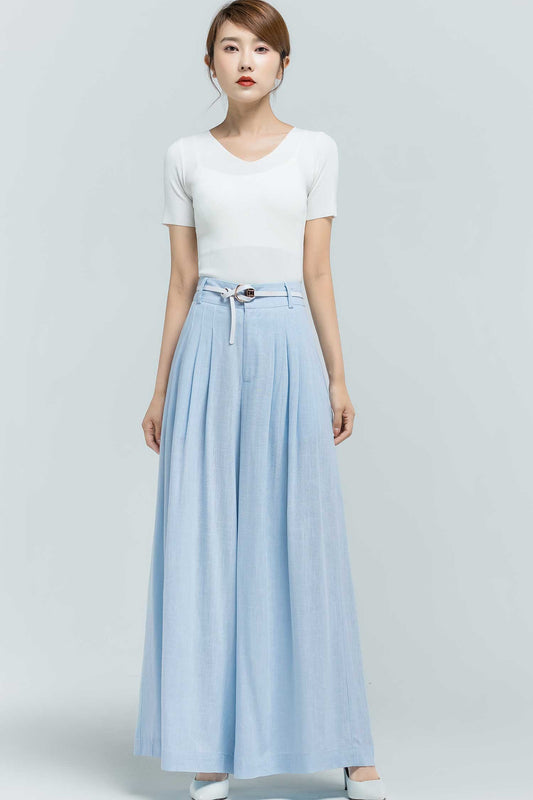 Light blue palazzo long linen pants 2374