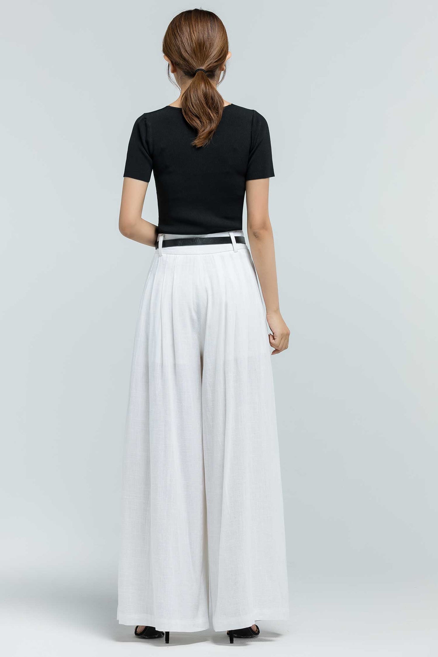 White Linen Palazzo Pants - Wide Leg, Pleated Comfort 2377