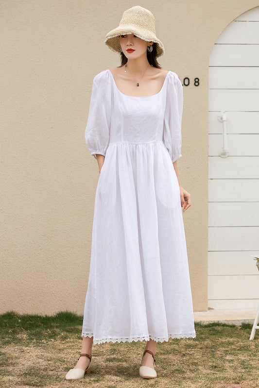 White prom wedding dress with lace details 2740