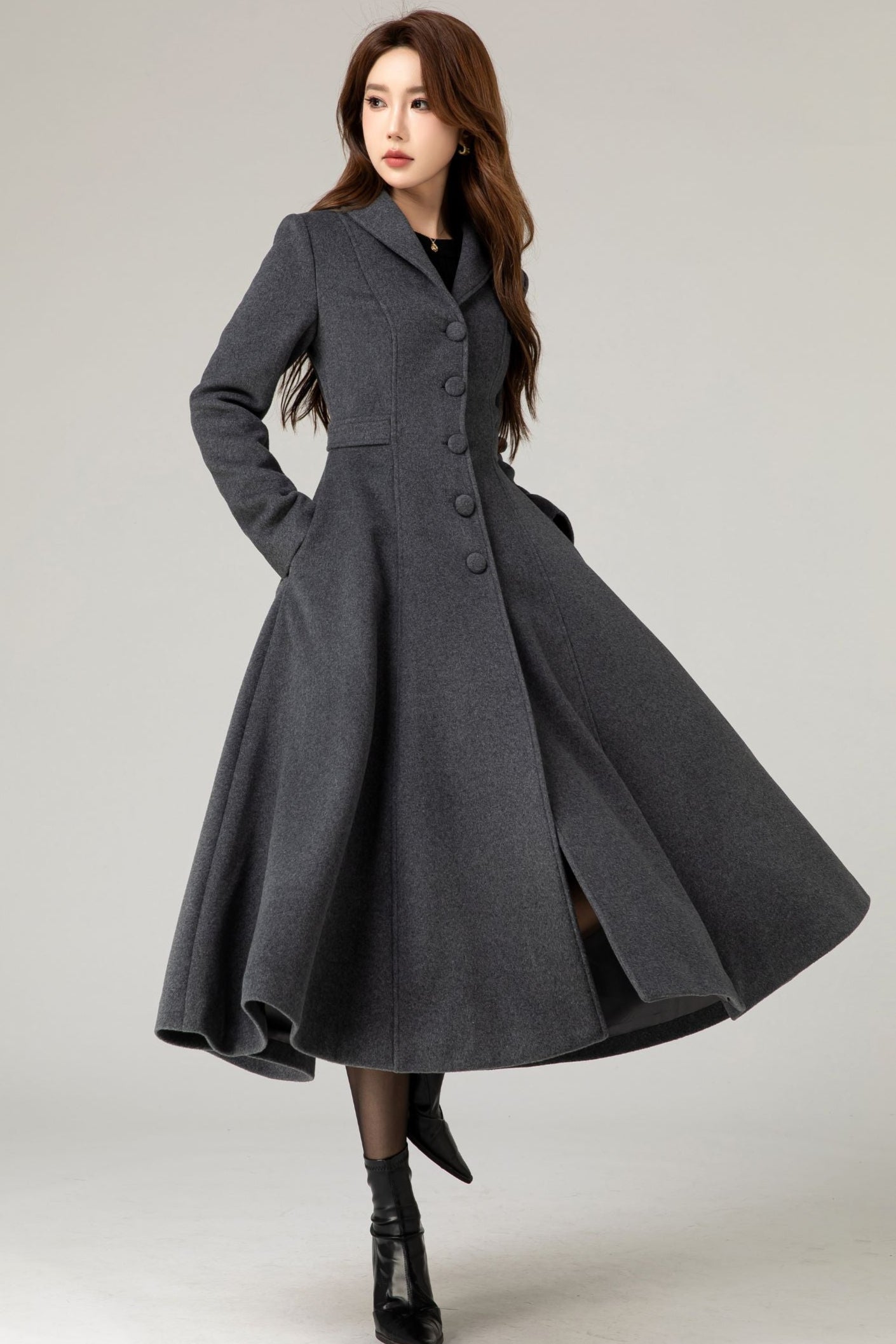 Handmade Grey Wool Coat – Tailored A-line Long Winter Overcoat Handmade Grey Wool Coat – Tailored A-line Long Winter Overcoat