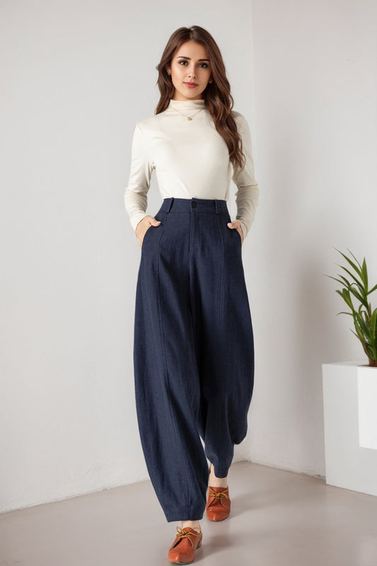 Wide Leg Long Linen Pants Womens 5900