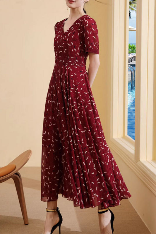 Printed swing long summer chiffon dress 5000