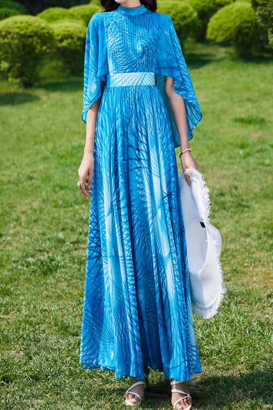 Fit and flare blue printed chiffon dress 4983