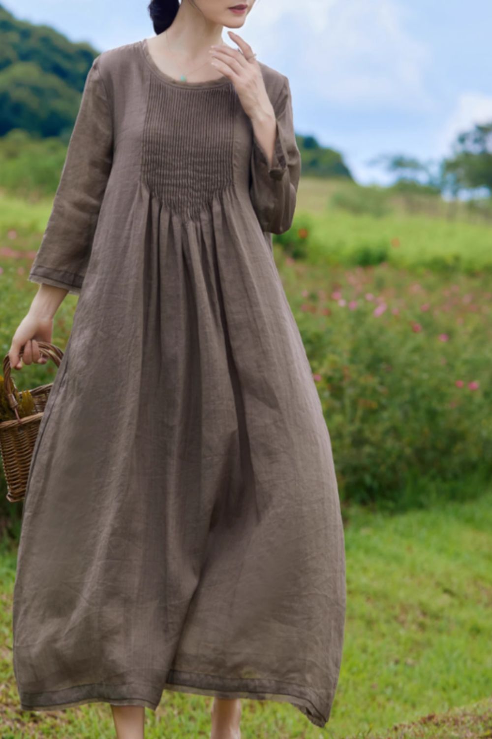 A line loose fitting womens linen dress 4834 Xiaolizi A line loose fitting womens linen dress 4834 Xiaolizi