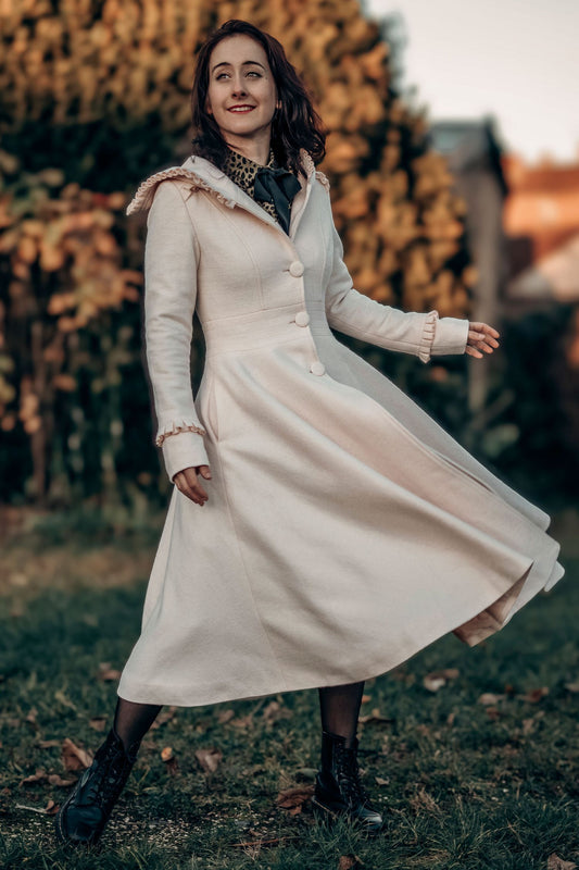 Handmade Pink Wool Coat – Hooded Fit & Flare Winter Swing Overcoat | Xiaolizi 3260