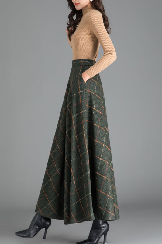 Elastic waist a line long wool skirt 6203