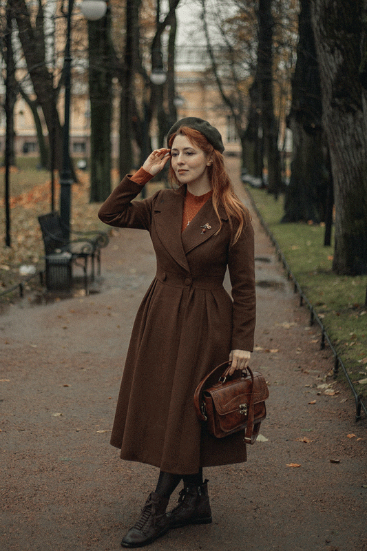 Brown Wool Blend Coat – Handmade Pleated Long Winter Dress Coat | Xiaolizi 4726