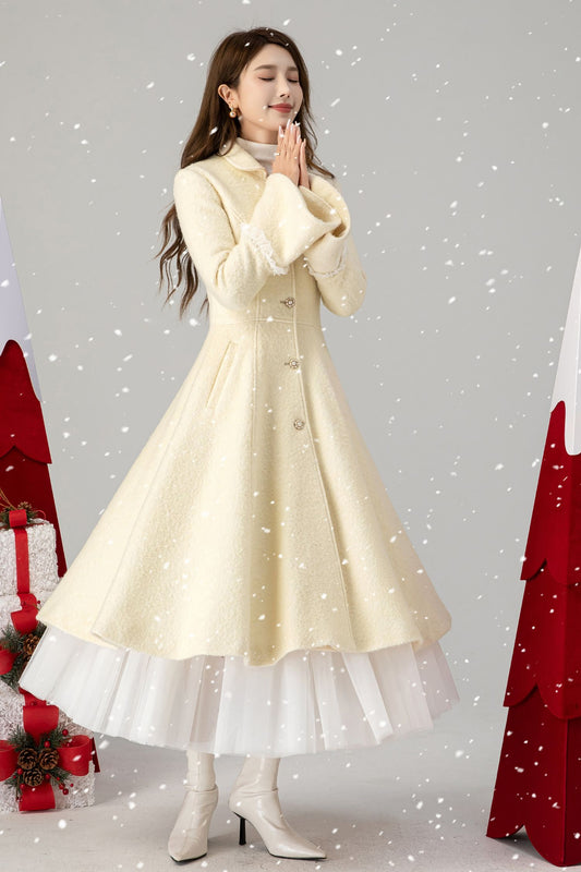 Beige swing prom wedding wool coat 4617