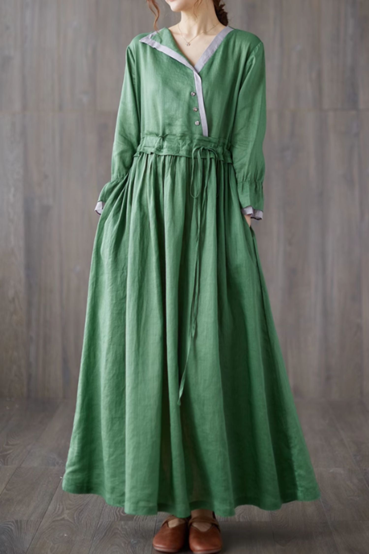 Loose fitting linen dress with drawstring waist 4824 Xiaolizi Loose fitting linen dress with drawstring waist 4824 Xiaolizi