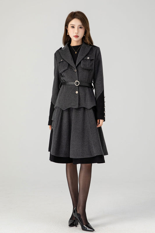 Gray military short wool coat 4605
