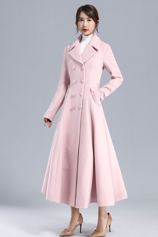 Romantic Pink Wool Blend Coat – Winter Double Breasted Overcoat 3240