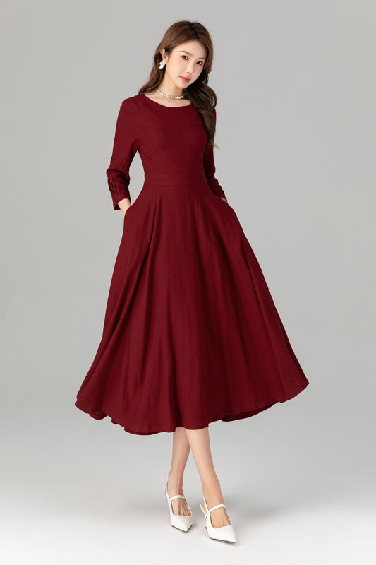 Fit and flare womens spring linen dresses 4910