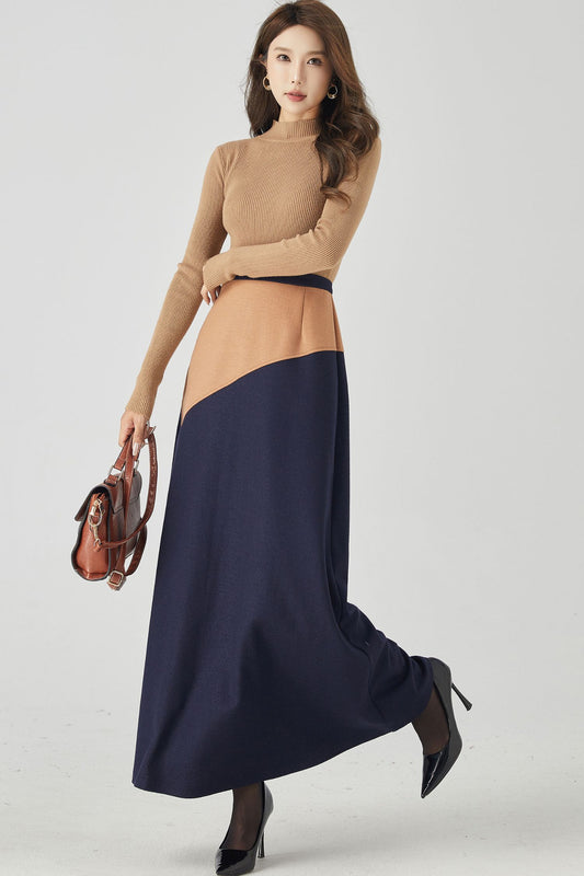 Patchwork a line long wool skirt women 4537-Size XS #CK2300915