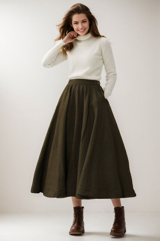 Fit and flare winter long wool skirt 5186