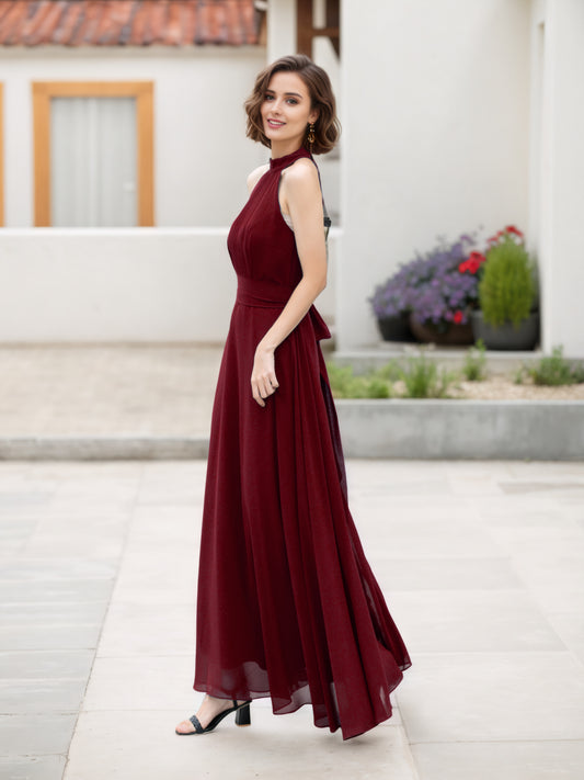 Dark green maxi halter summer party dress 5172