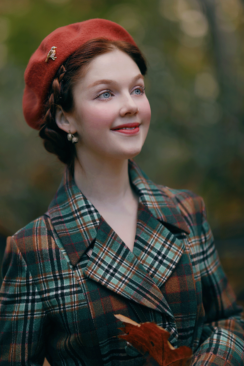 British Heritage Plaid Wool Coat – Elegant Long Winter Overcoat for Women 4730