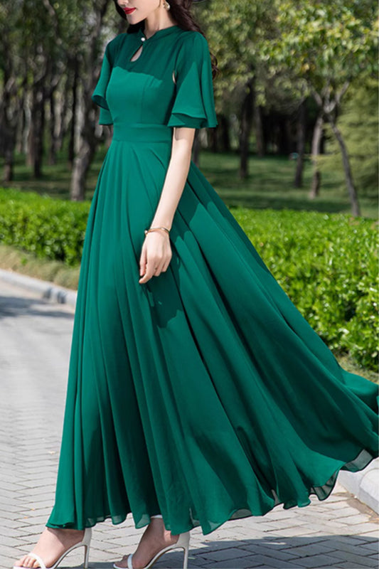 Fit and flare swing summer maxi chiffon dress 5167