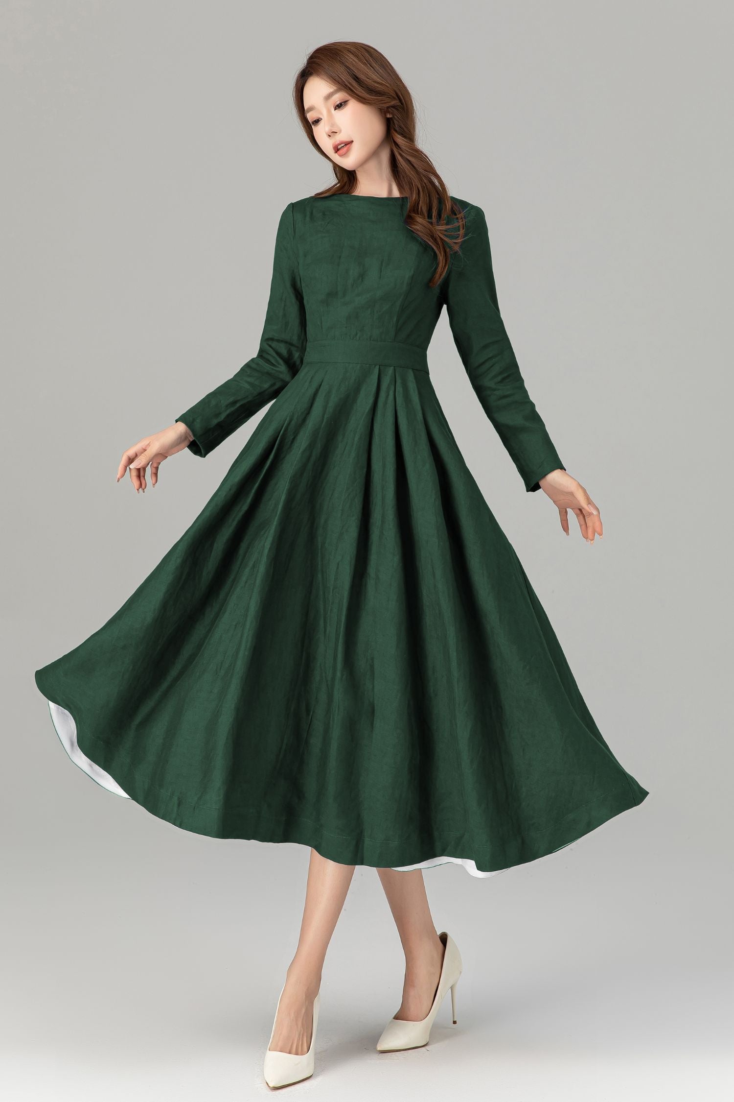 Green Midi linen dress for women 5763 Green Midi linen dress for women 5763