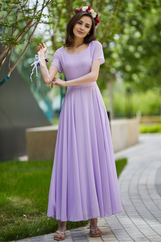 purple chiffon maxi dress, prom wedding dress 5822