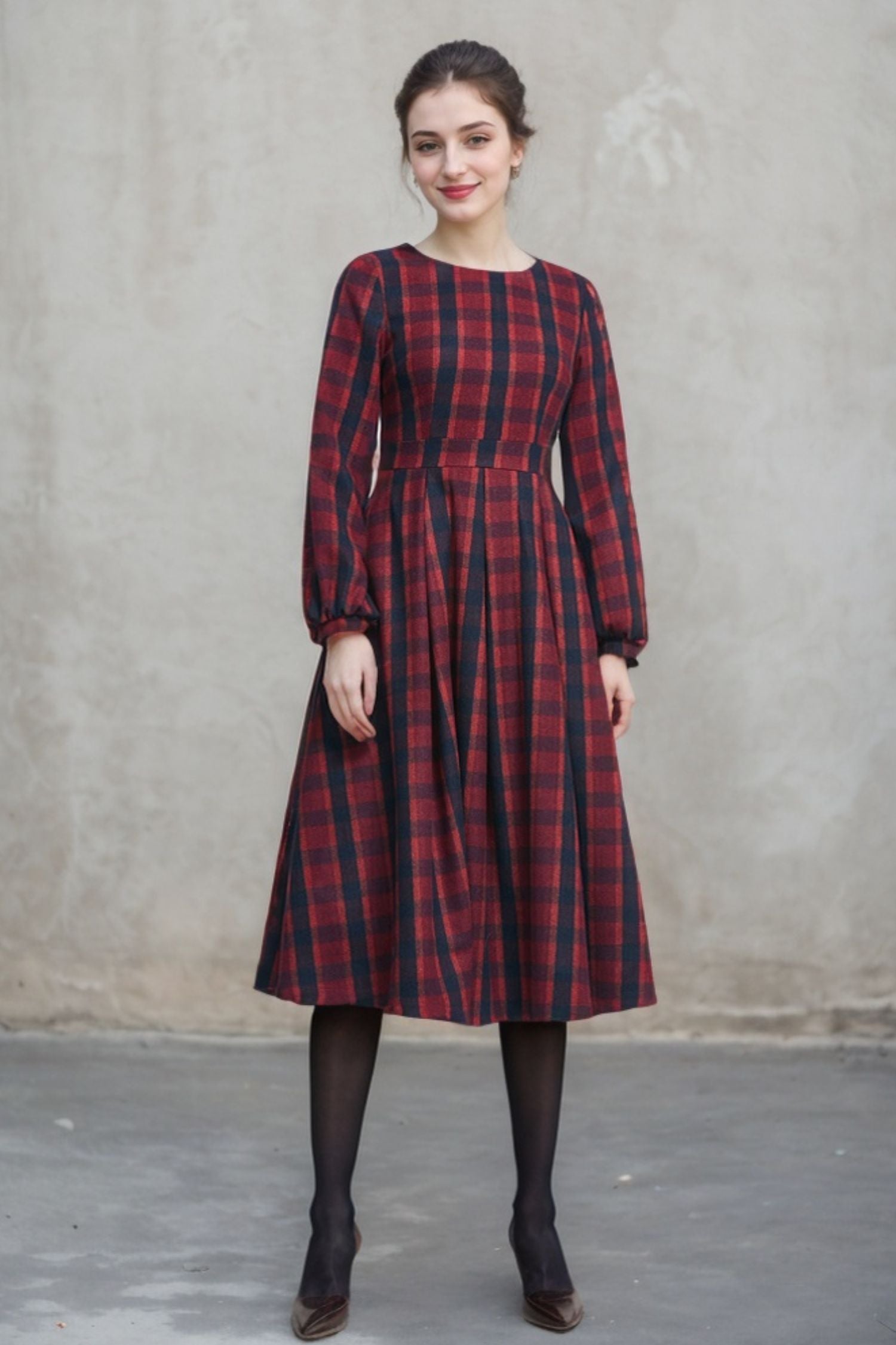 red long sleeve winter dress red dress women Women's Dresses Long Sleeve Pleated Midi Dress Red Color PLM22-D21 Pascalelamode