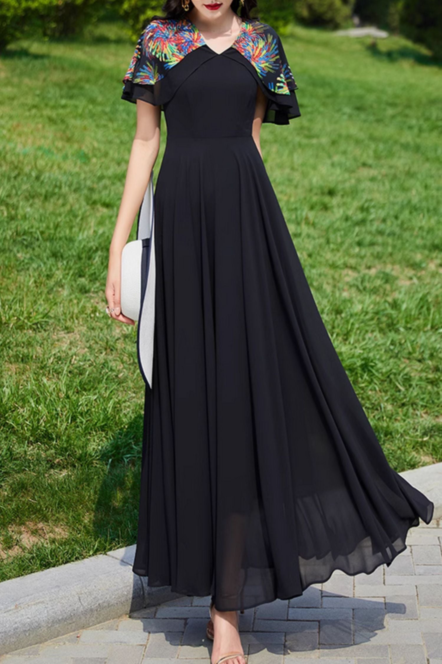 polyester maxi dress with sleeves Red Polyester Maxi Dress with Fit and Flare Silhouette and V-Neck