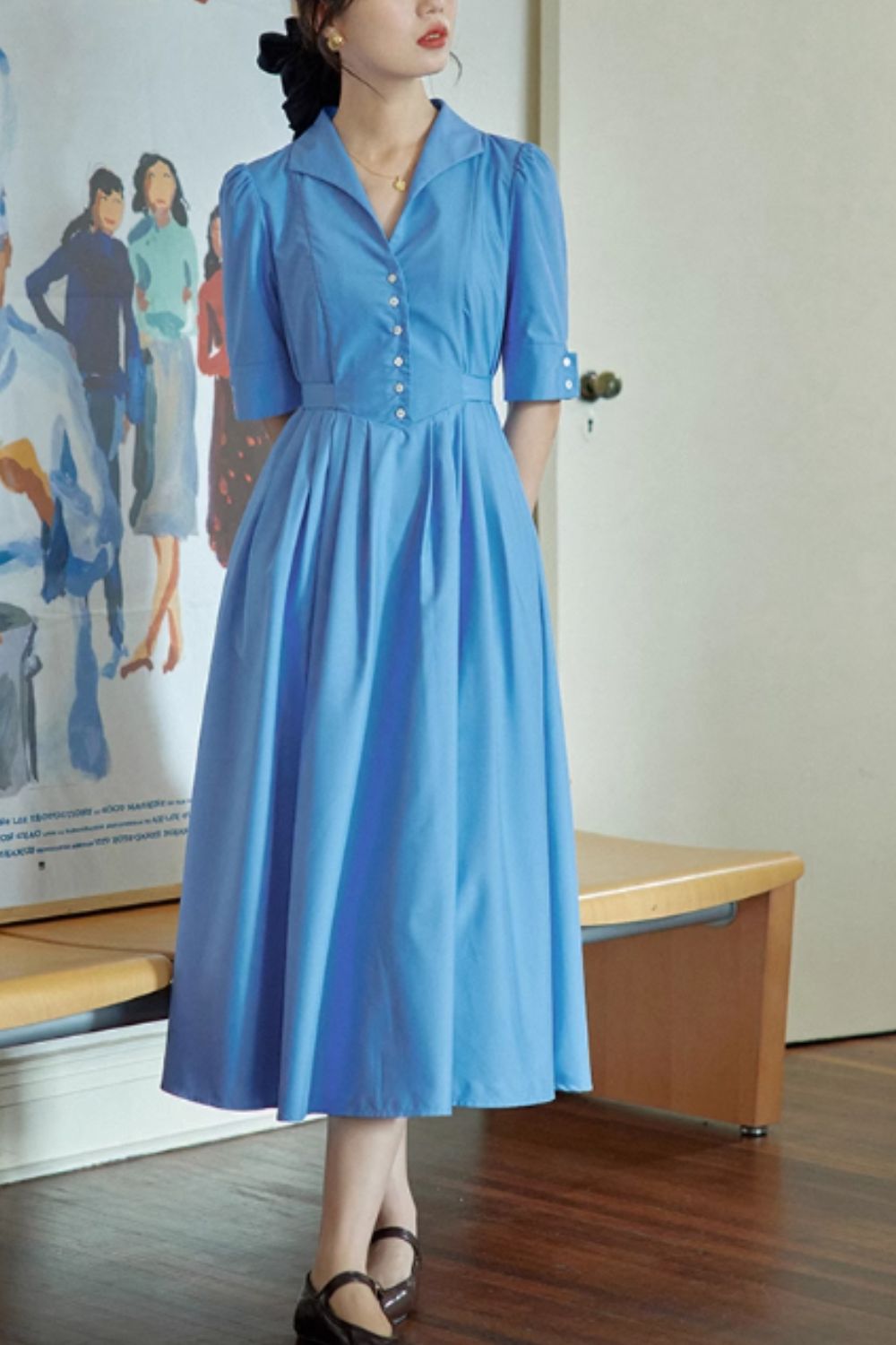 Midi summer shirt dress with pockets women 4845 Xiaolizi Midi summer shirt dress with pockets women 4845 Xiaolizi