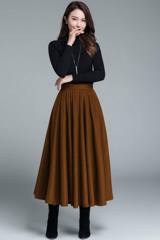 Maxi brown vintage inspired wool skirt 5209