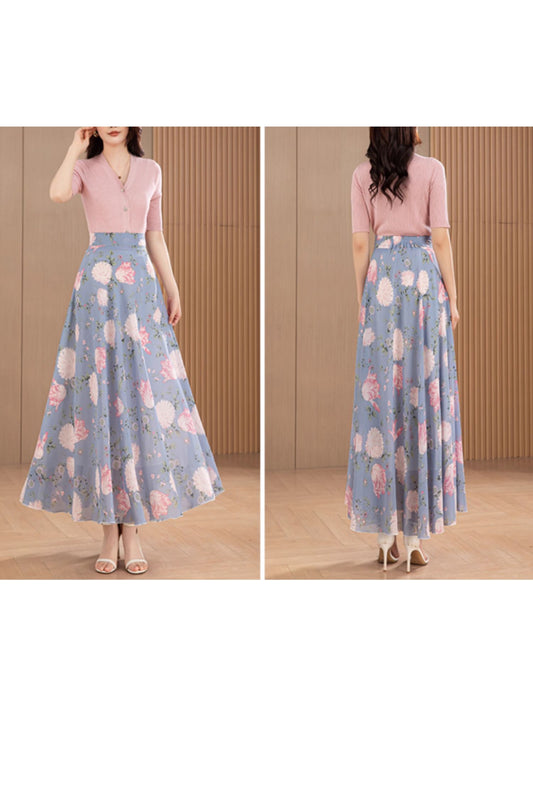 High waisted summer swing chiffon skirt women 6186