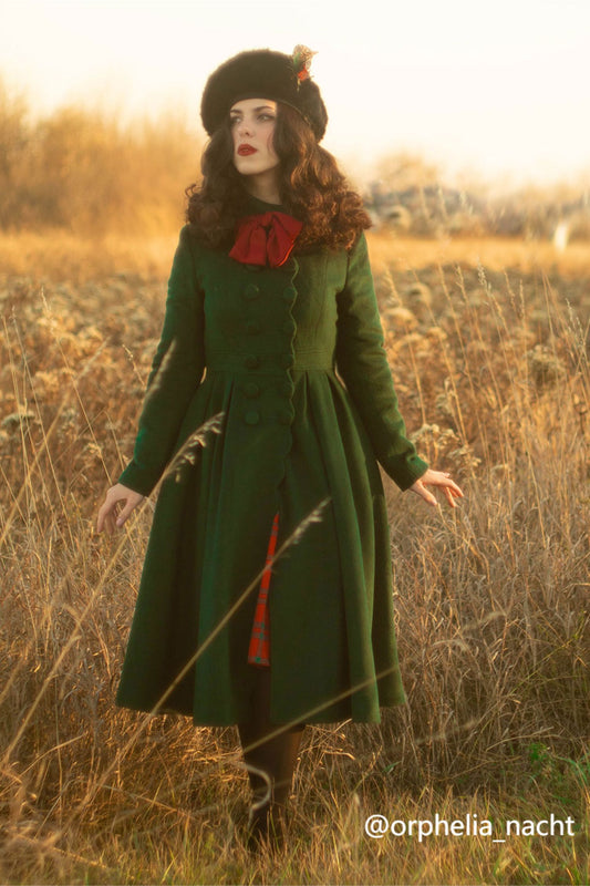 Elegant Forest Green Wool Blend Coat – Double Breasted Winter Style 3243