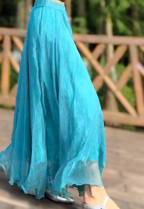 Long prom swing chiffon skirt women 6183- Peacock Green