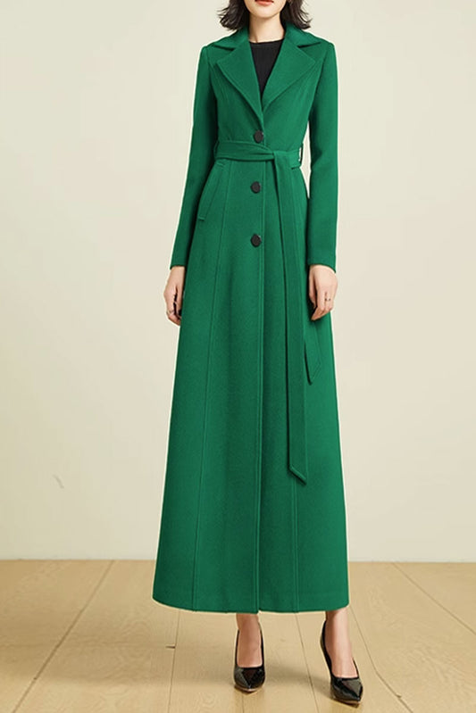 Belted long wool warm winter coat 4590