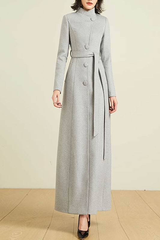 Maxi button down winter wool coat 4587