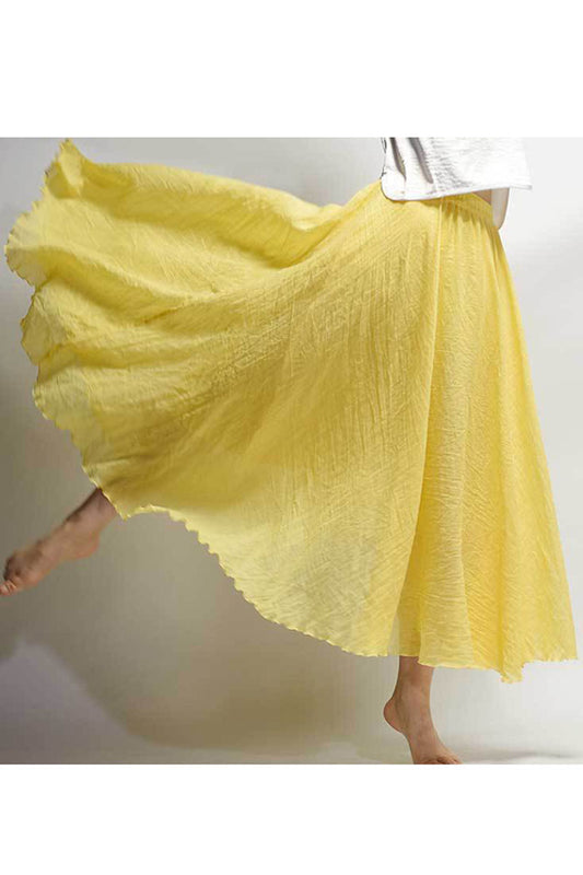 Purple Linen Maxi Skirt - Pleated Swing, Elastic Waist 4327