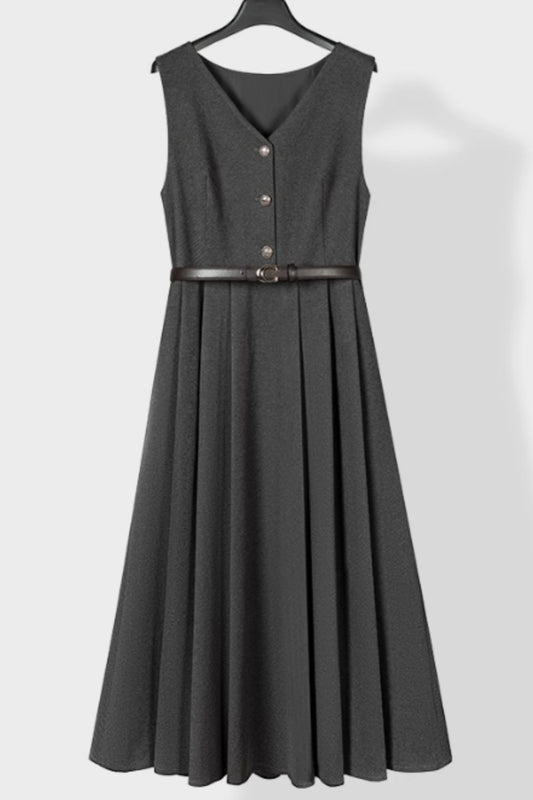 Wool Pinafore Dress for Women – Sleeveless A-line Charcoal Gray Winter Dress | Xiaolizi 6603