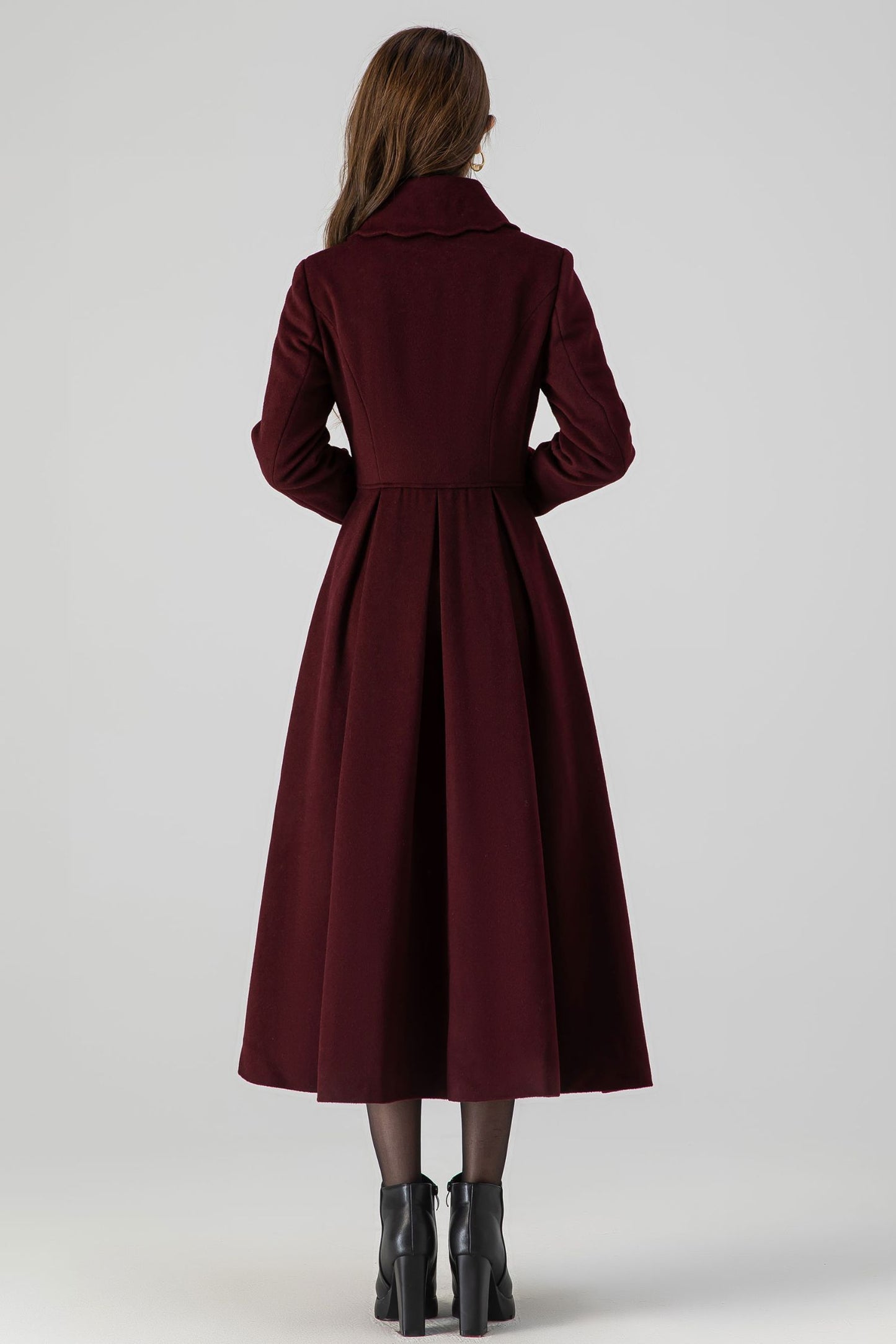 Handmade Burgundy Wool Coat – Vintage Princess Winter Maxi Overcoat 4517