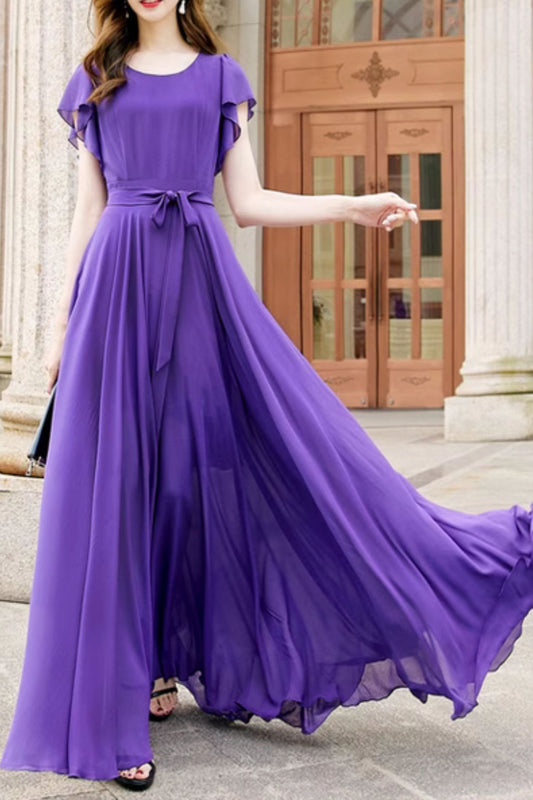 Purple maxi swing prom long chiffon dress 5164
