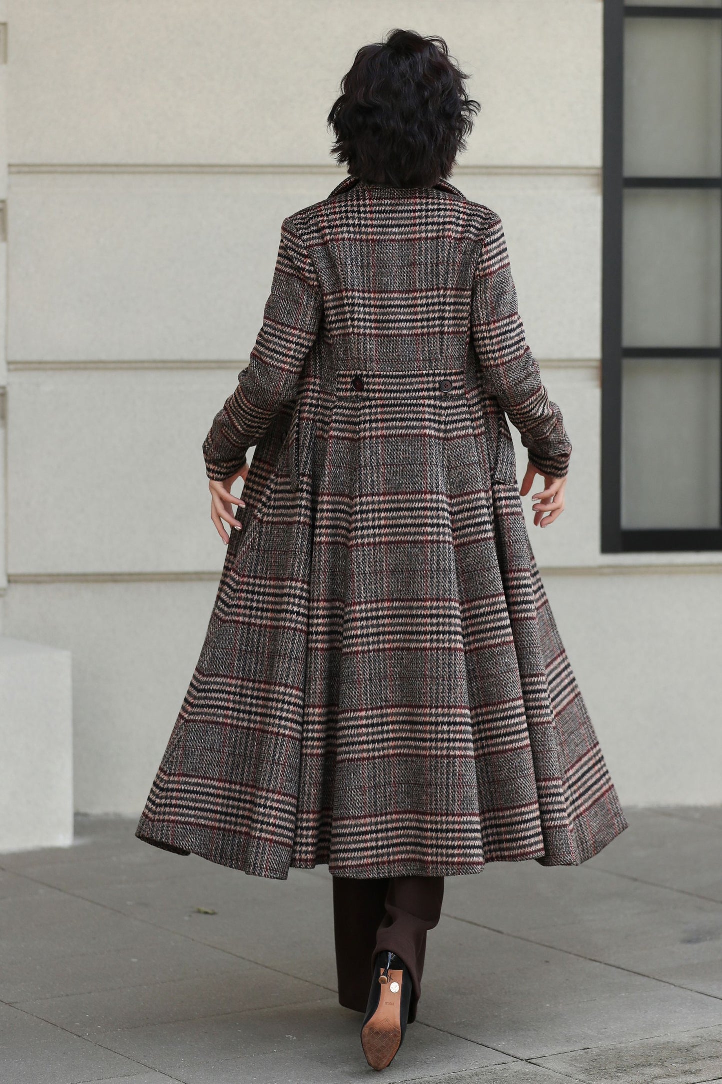 Plaid Vintage inspired Long wool coat 6529