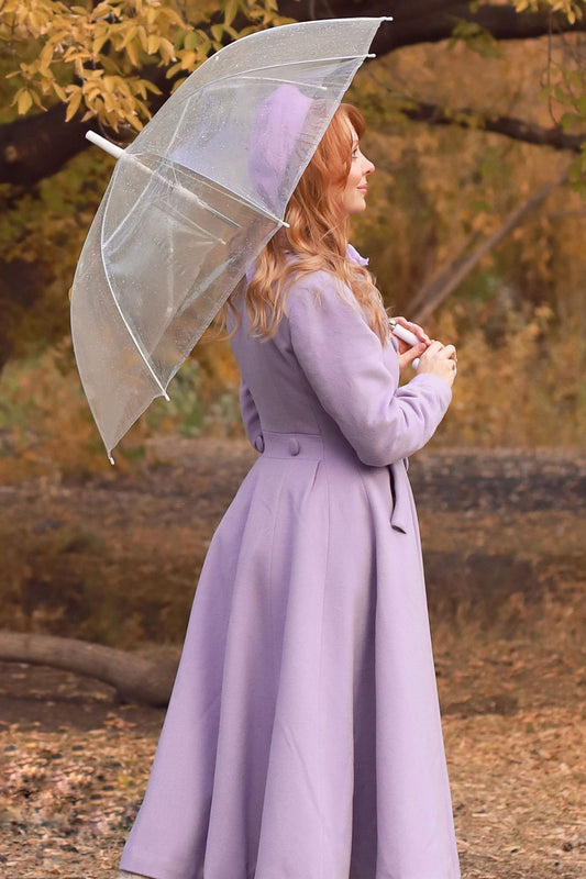 Lilac Wool Coat - Double Breasted, Mid-Calf Elegant Outerwear 3125