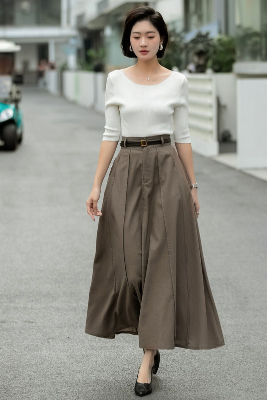Brown Linen Maxi Skirt – High Waist A-Line Long Linen Skirt 6664