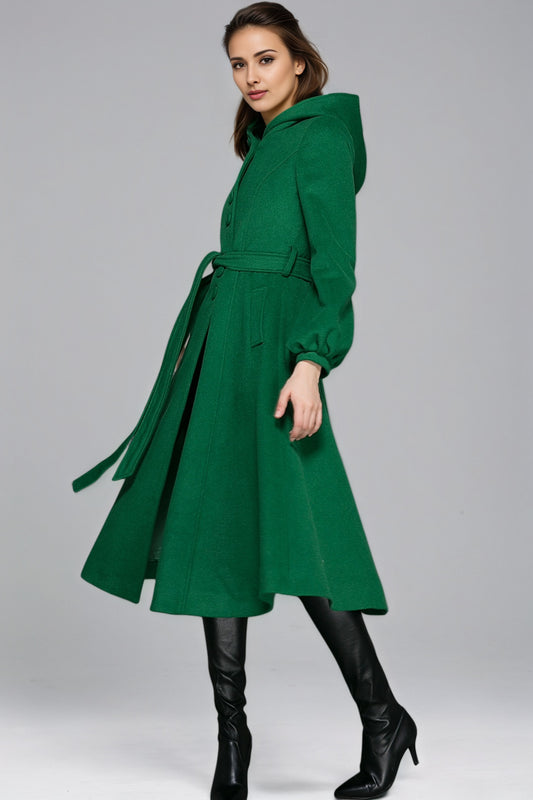 Maxi swing wool coat in Green 6351