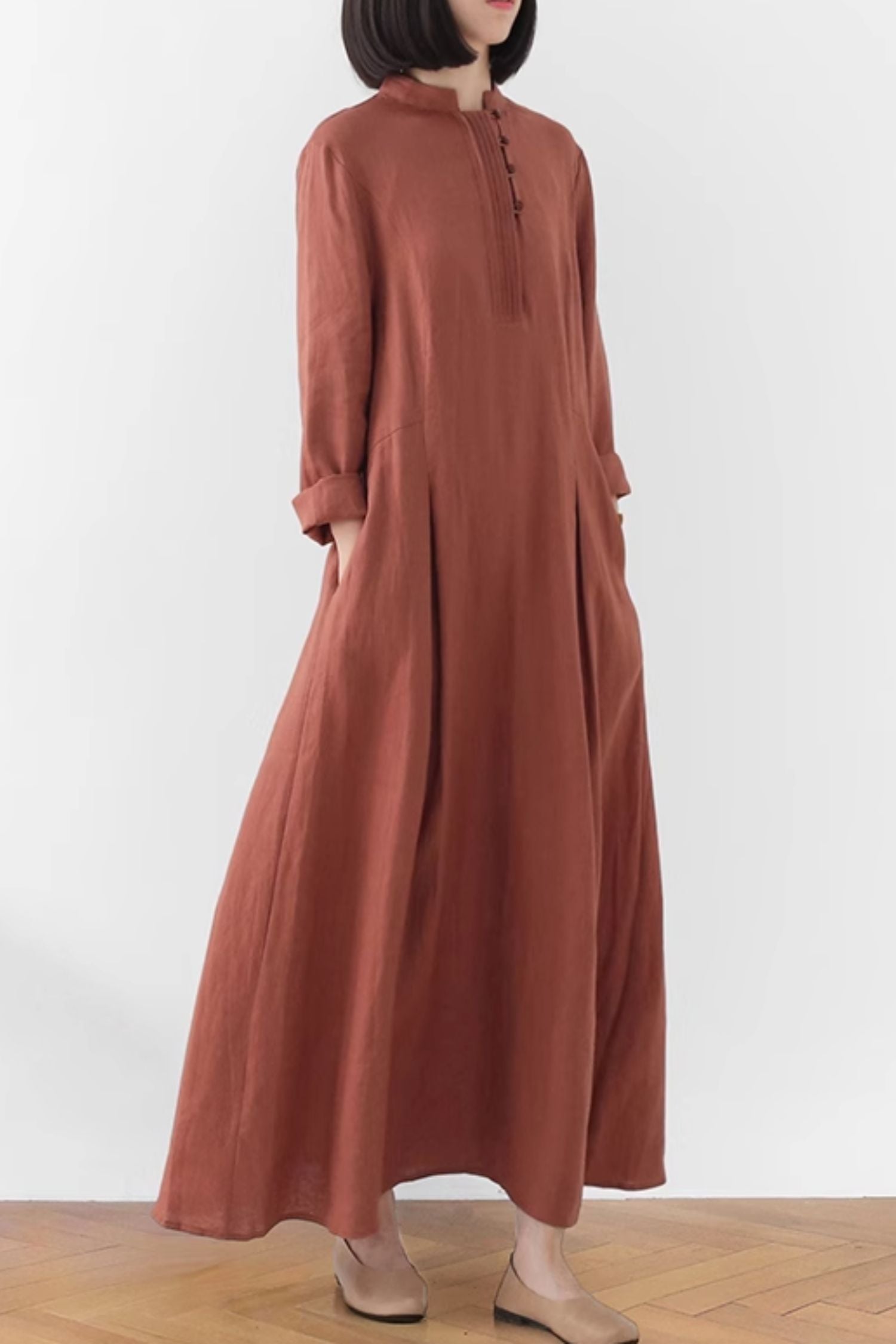 Long sleeves spring linen dress women 4826 Xiaolizi Long sleeves spring linen dress women 4826 Xiaolizi