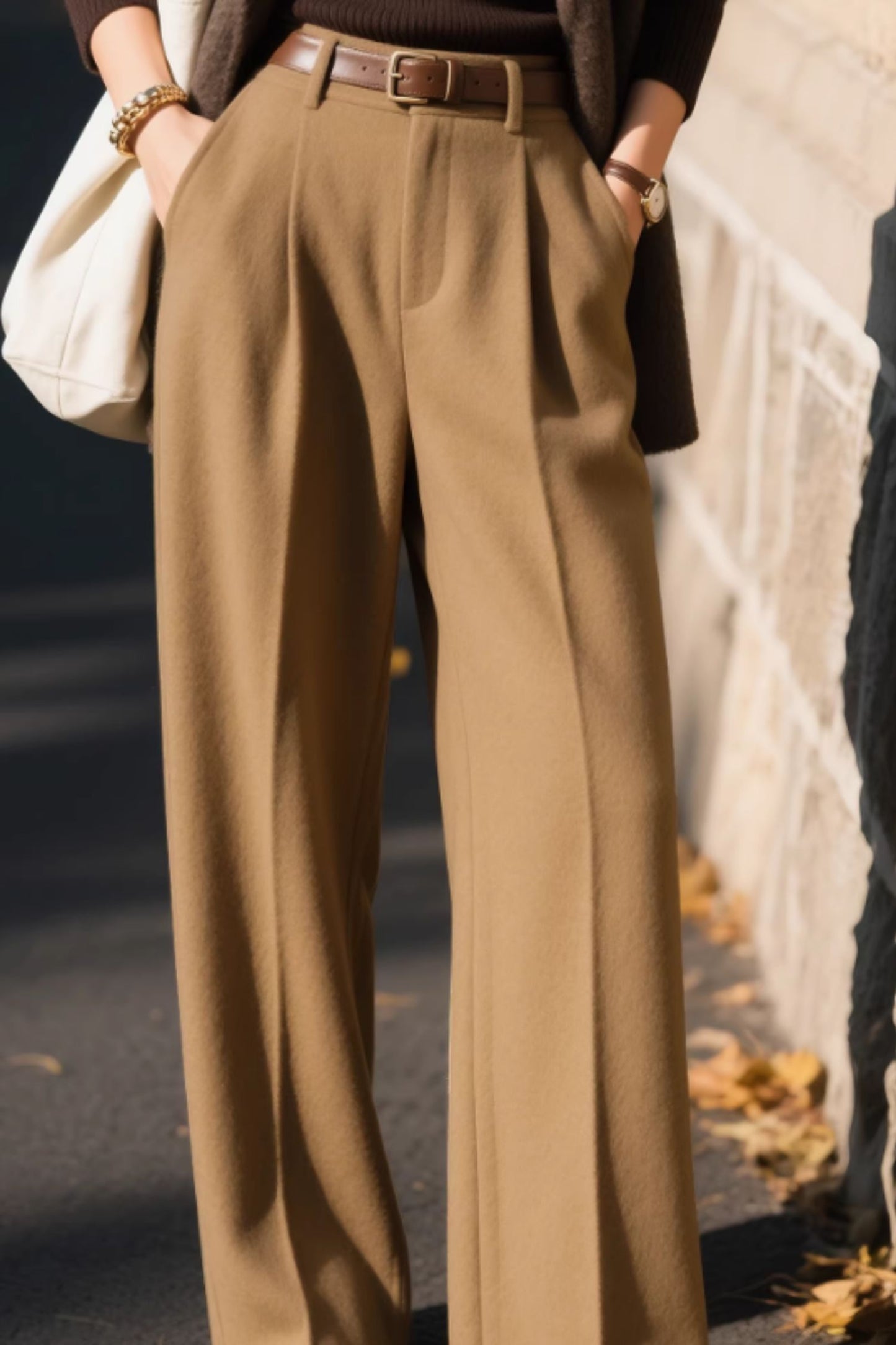 Wide Leg Wool Pants – High Waist Tailored Winter Trousers 6653